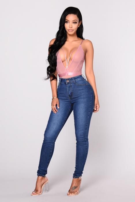Womens Stretch Denim High-Waisted Skinny Jeans